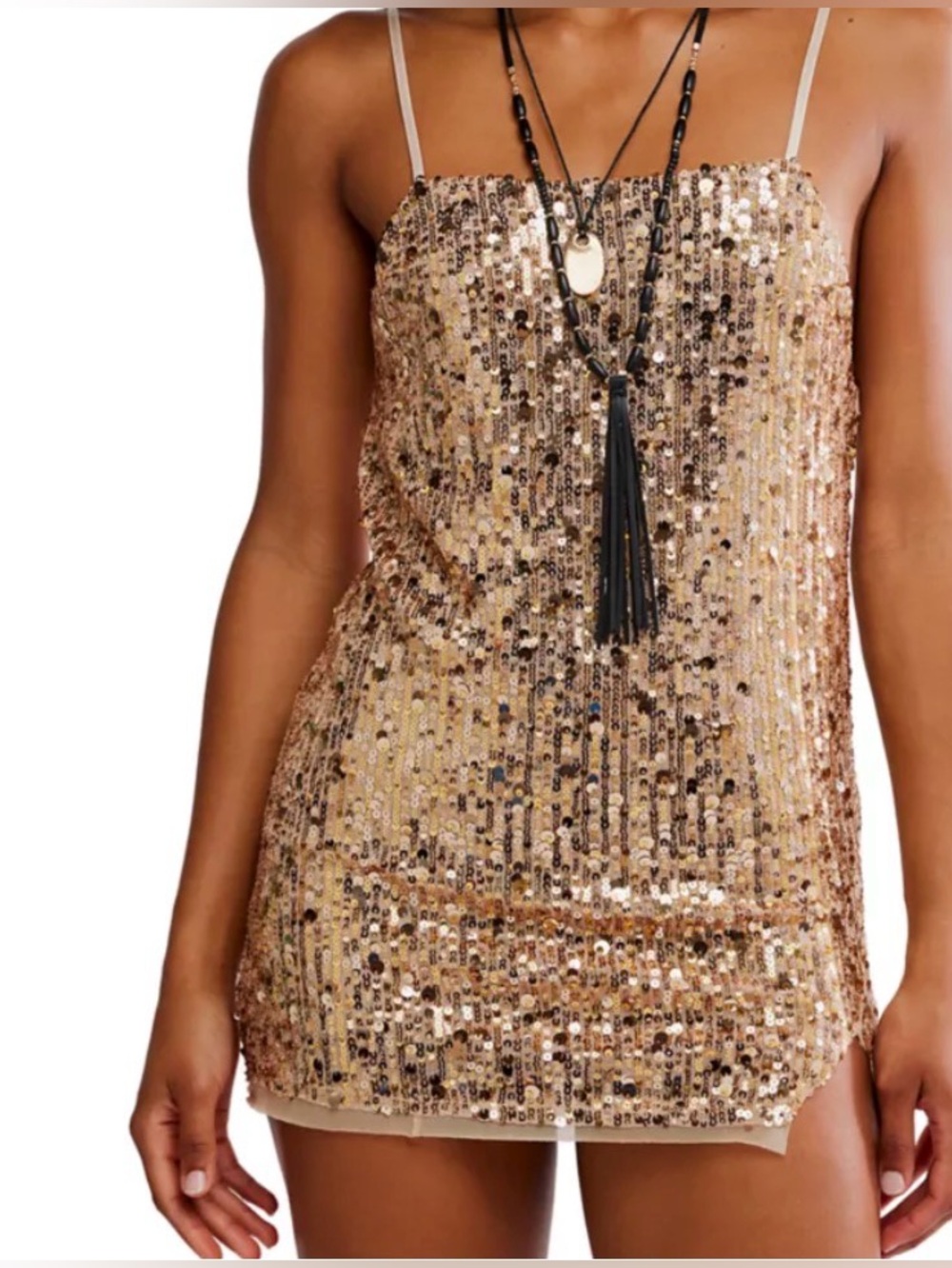 Free People Midnight Kiss Mini Slip Gold Sequins